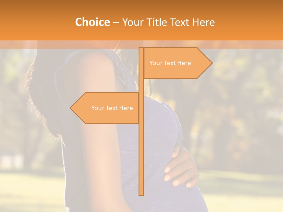 A Pregnant Woman In A Blue Dress Is Smiling PowerPoint Template