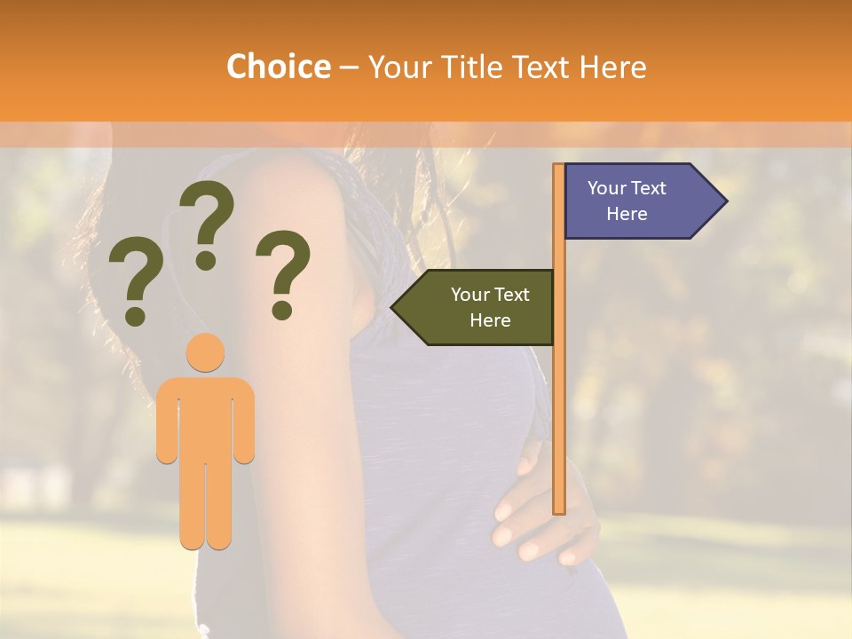 A Pregnant Woman In A Blue Dress Is Smiling PowerPoint Template