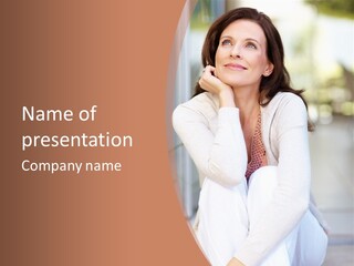 A Woman Sitting On The Ground With Her Hand On Her Chin PowerPoint Template