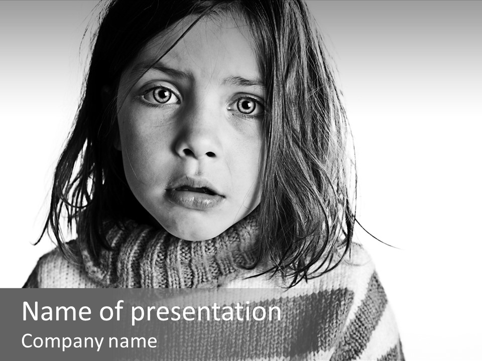 A Little Girl With A Sweater On Is Looking At The Camera PowerPoint Template