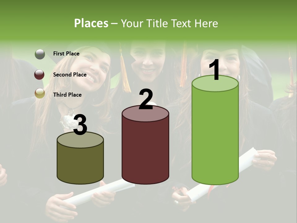 A Group Of Women In Graduation Gowns Holding Diplomas PowerPoint Template