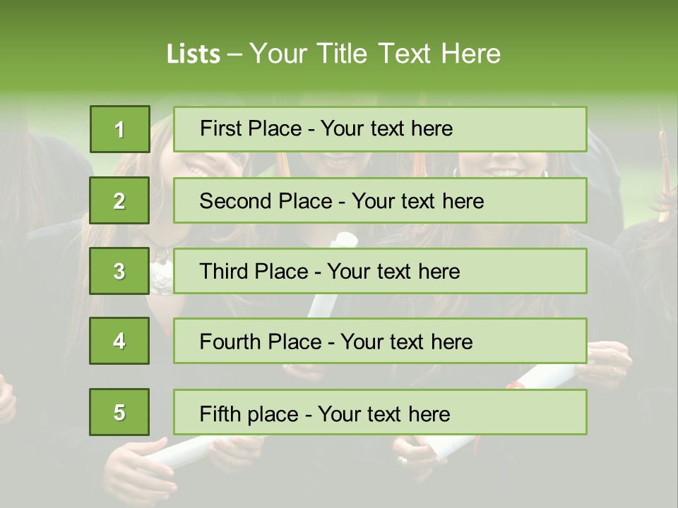 A Group Of Women In Graduation Gowns Holding Diplomas PowerPoint Template