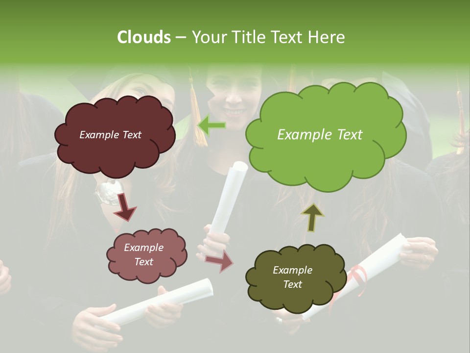 A Group Of Women In Graduation Gowns Holding Diplomas PowerPoint Template