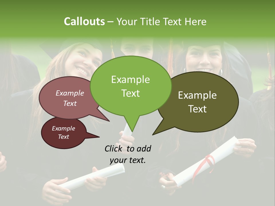 A Group Of Women In Graduation Gowns Holding Diplomas PowerPoint Template