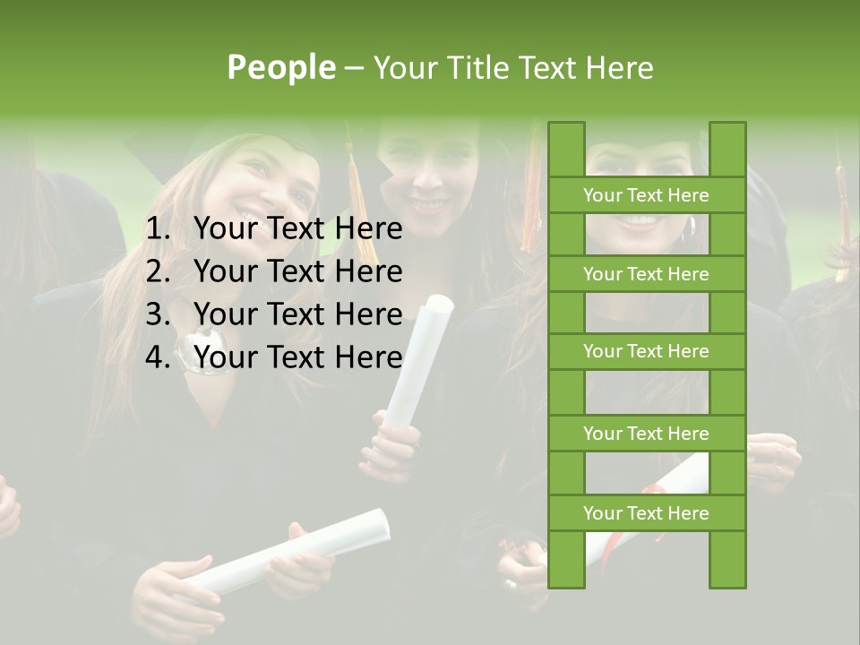 A Group Of Women In Graduation Gowns Holding Diplomas PowerPoint Template