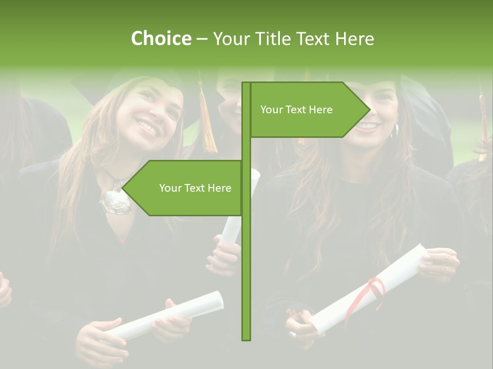 A Group Of Women In Graduation Gowns Holding Diplomas PowerPoint Template