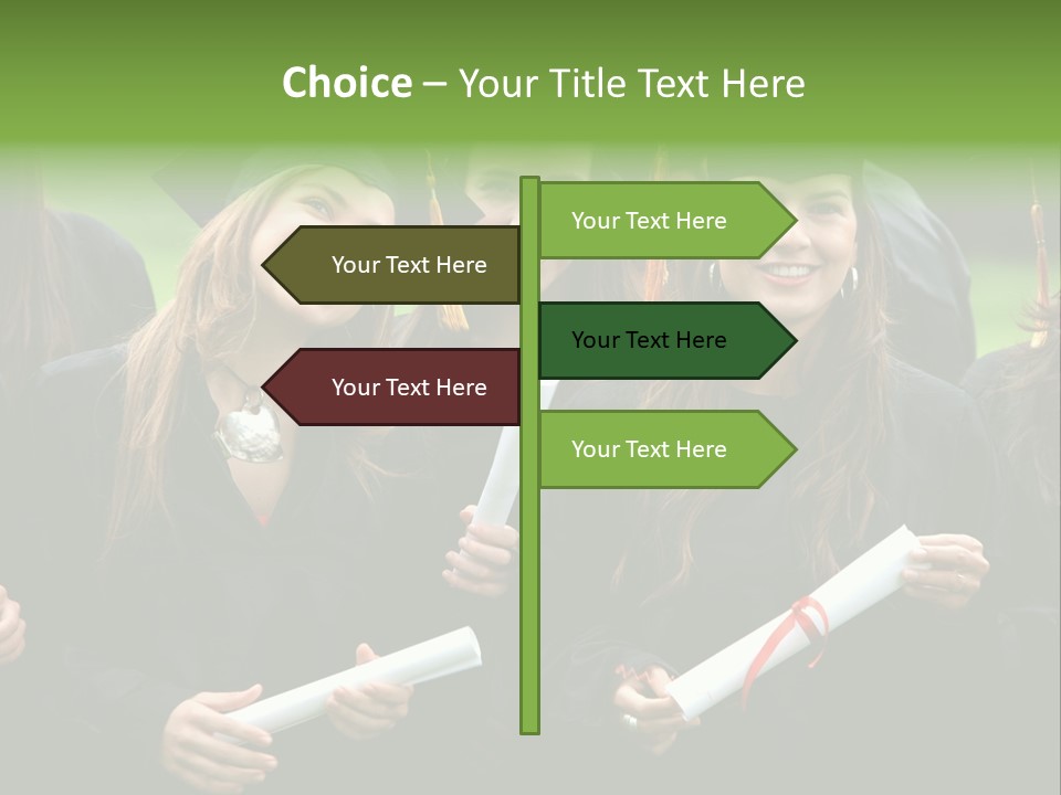 A Group Of Women In Graduation Gowns Holding Diplomas PowerPoint Template