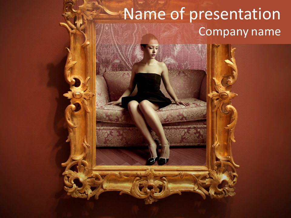 A Woman Sitting On A Couch In Front Of A Mirror PowerPoint Template