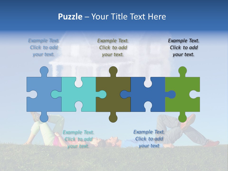 A Man And A Woman Laying On The Grass In Front Of A House PowerPoint Template