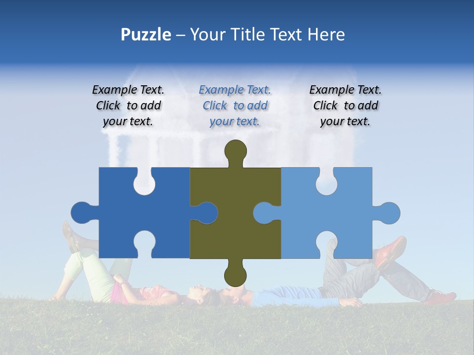 A Man And A Woman Laying On The Grass In Front Of A House PowerPoint Template