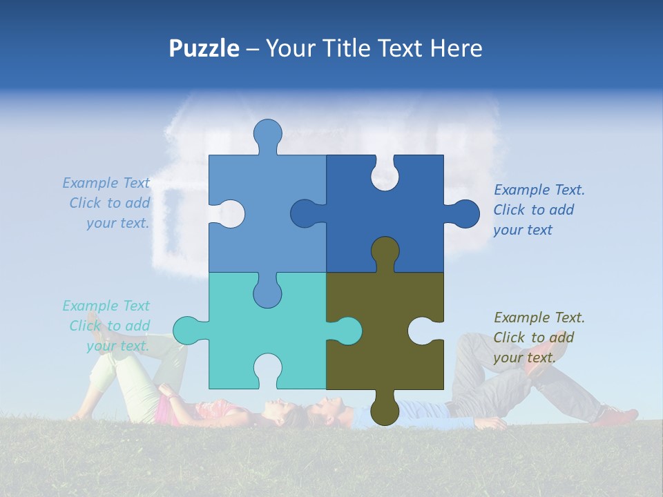 A Man And A Woman Laying On The Grass In Front Of A House PowerPoint Template