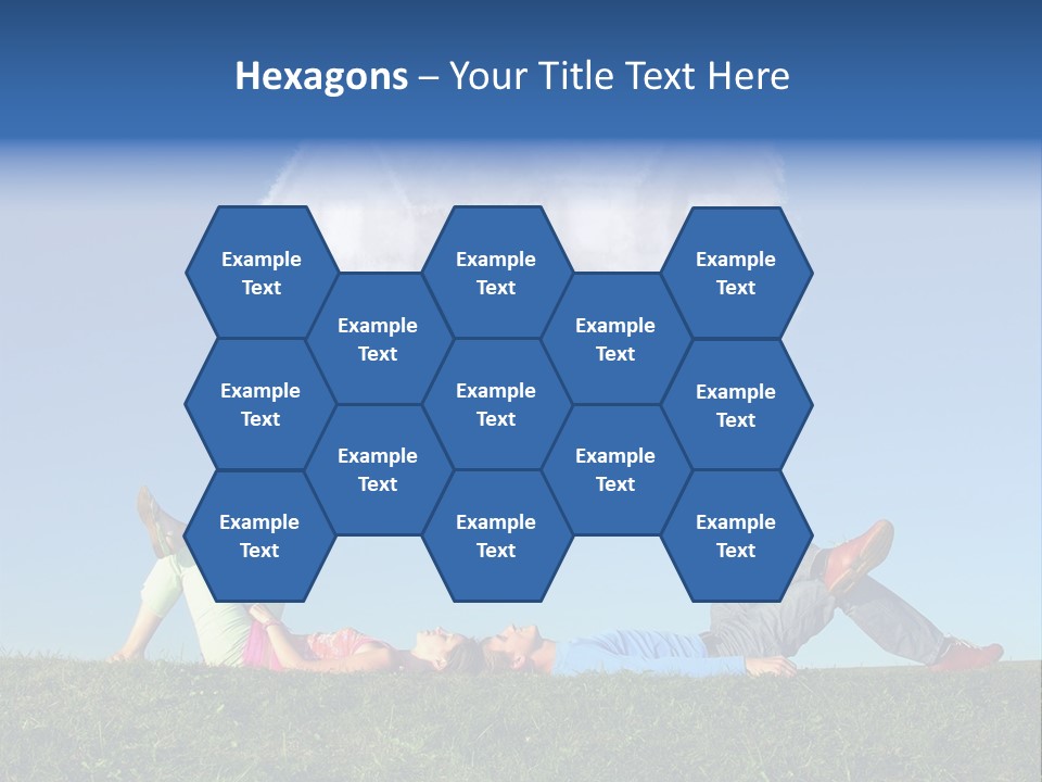 A Man And A Woman Laying On The Grass In Front Of A House PowerPoint Template