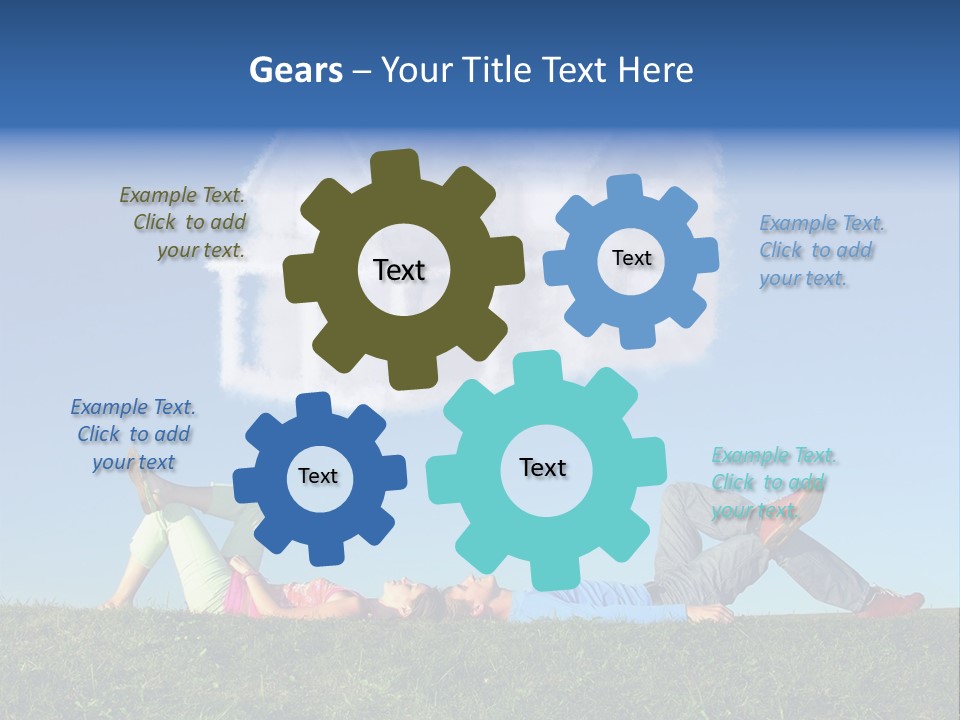 A Man And A Woman Laying On The Grass In Front Of A House PowerPoint Template