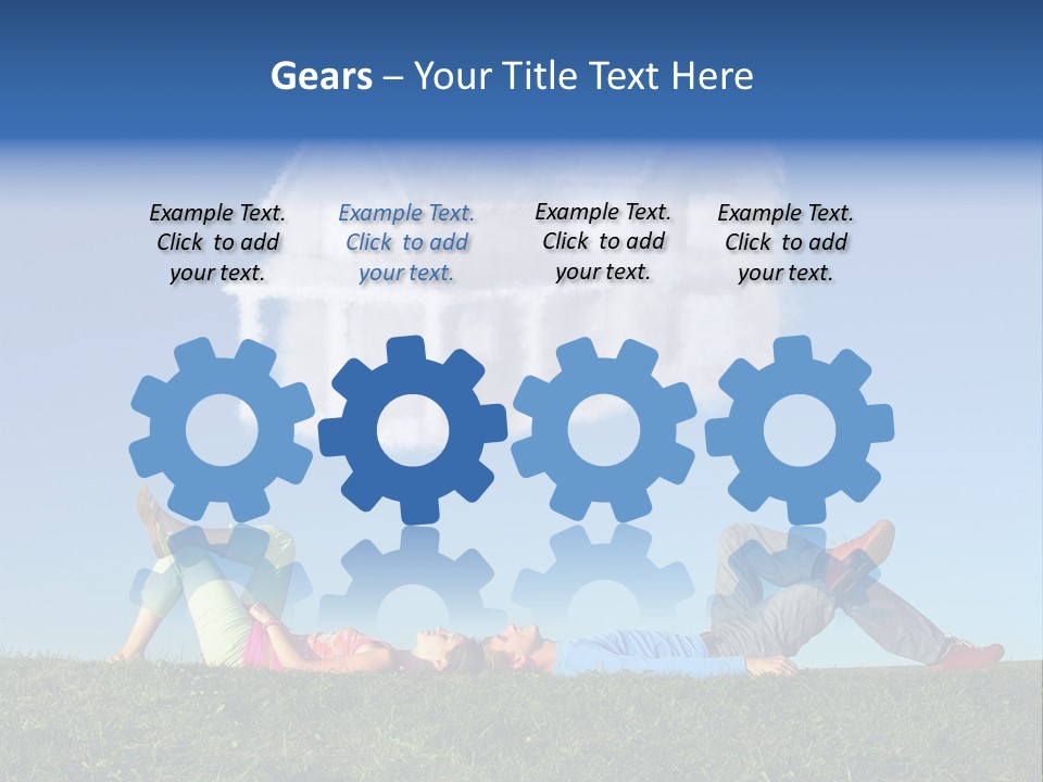 A Man And A Woman Laying On The Grass In Front Of A House PowerPoint Template