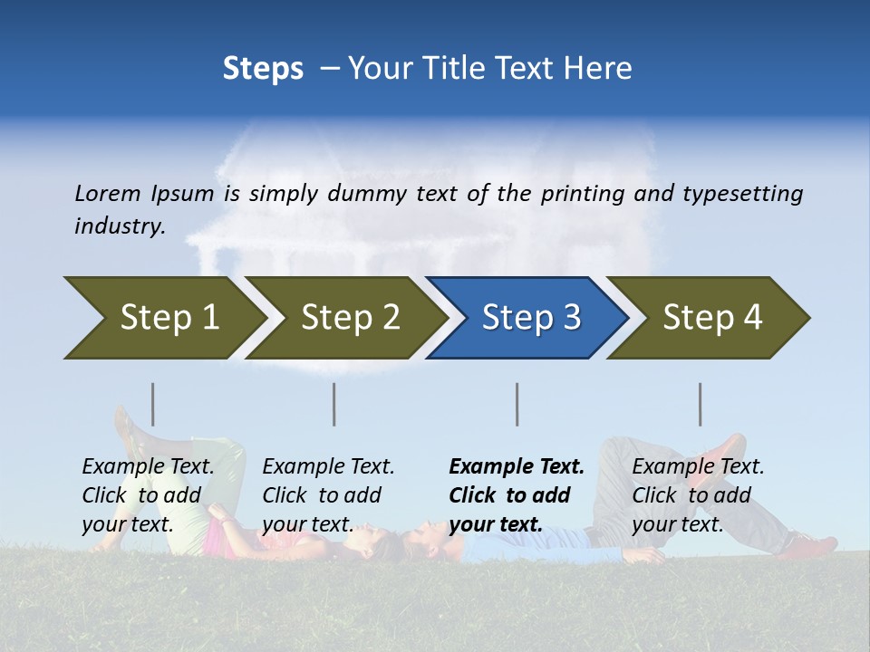 A Man And A Woman Laying On The Grass In Front Of A House PowerPoint Template