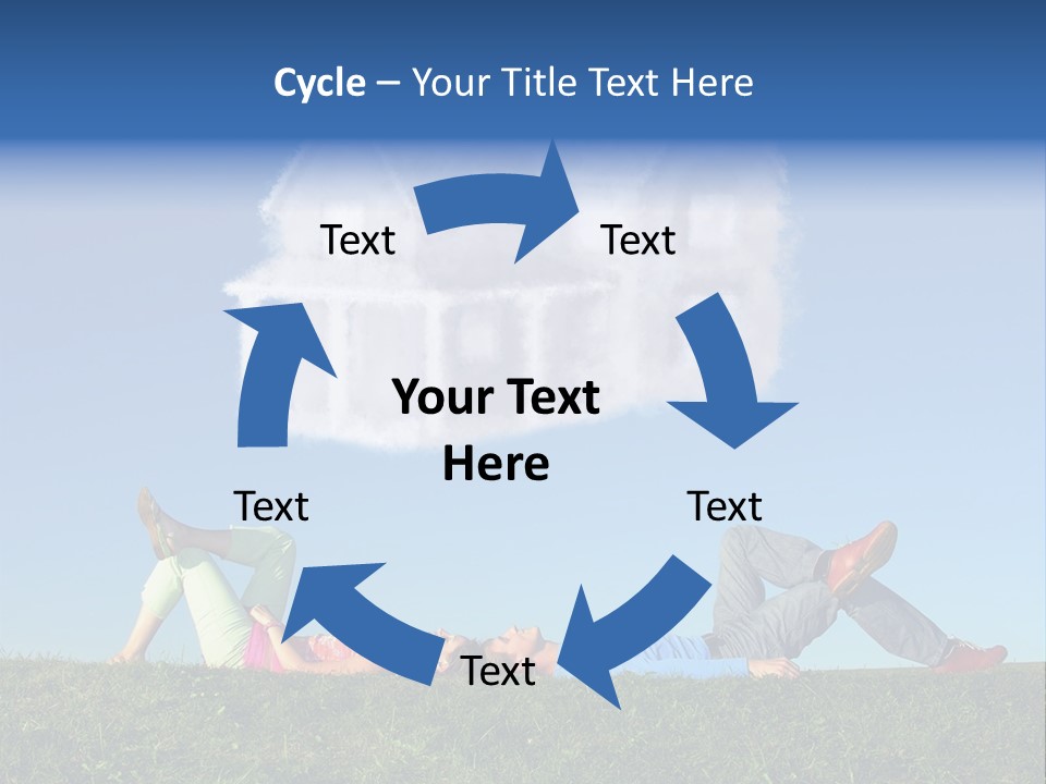 A Man And A Woman Laying On The Grass In Front Of A House PowerPoint Template