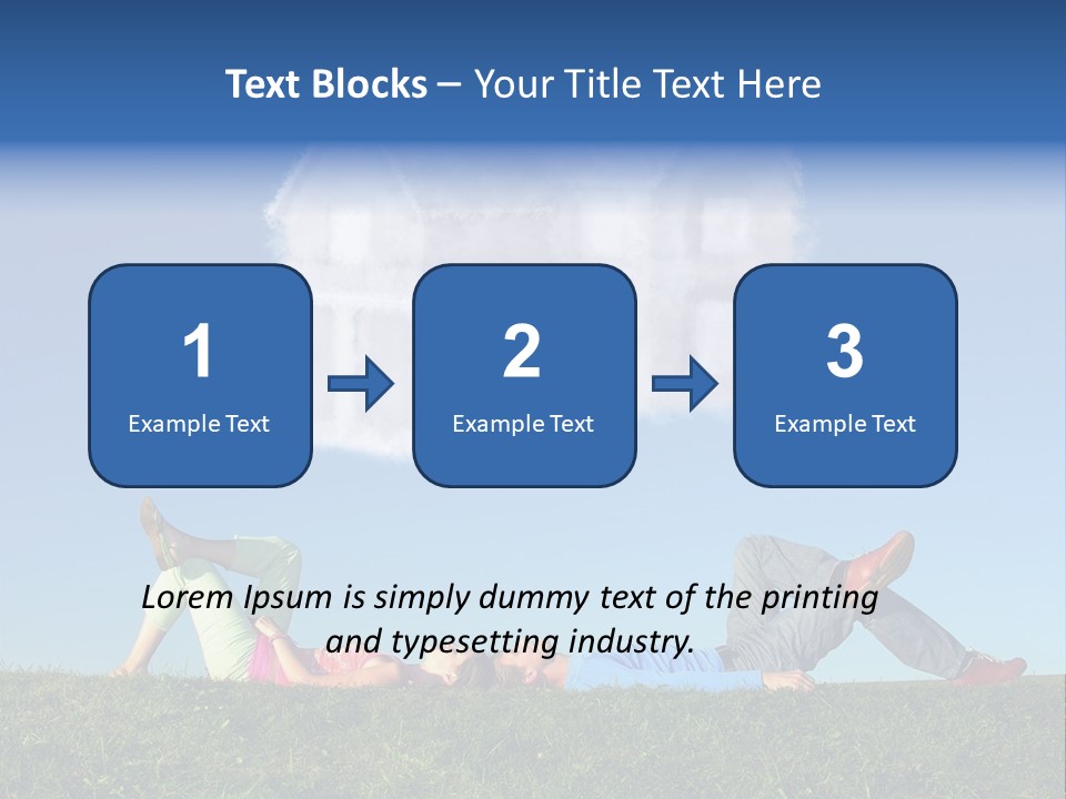 A Man And A Woman Laying On The Grass In Front Of A House PowerPoint Template
