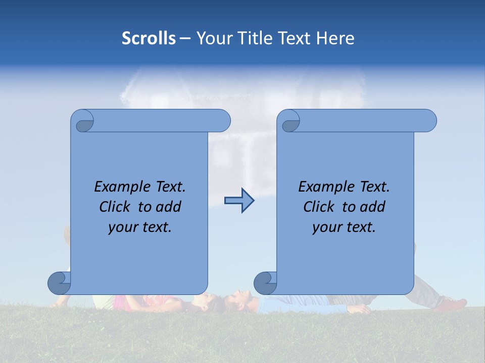 A Man And A Woman Laying On The Grass In Front Of A House PowerPoint Template