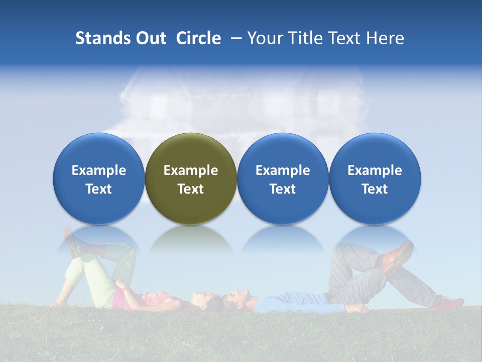 A Man And A Woman Laying On The Grass In Front Of A House PowerPoint Template