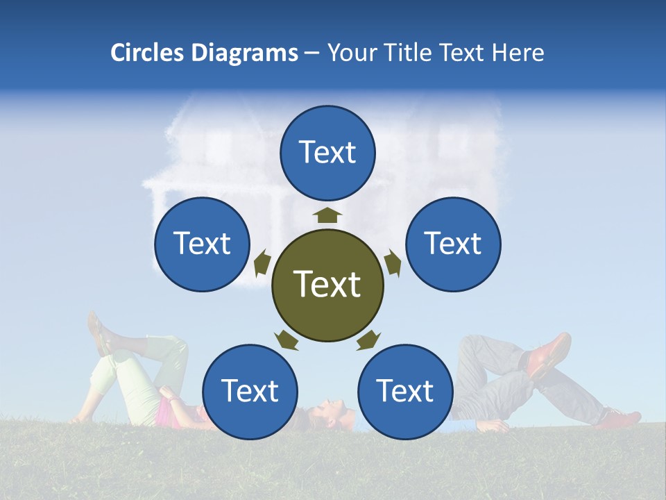 A Man And A Woman Laying On The Grass In Front Of A House PowerPoint Template