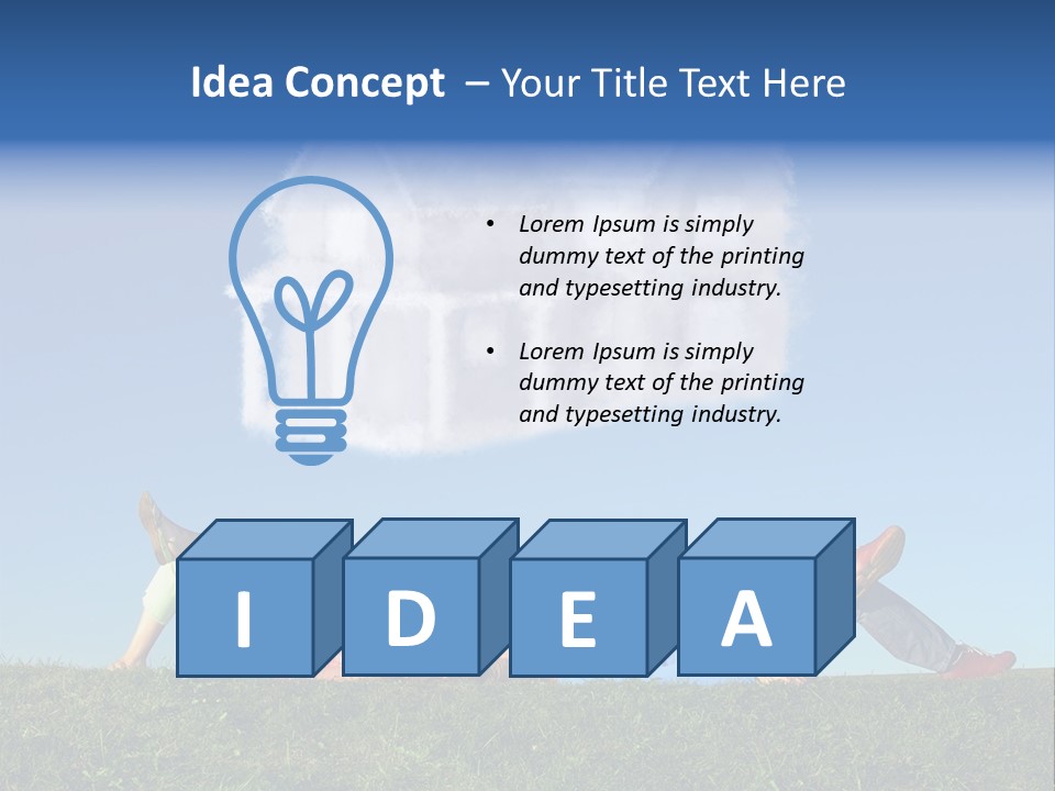 A Man And A Woman Laying On The Grass In Front Of A House PowerPoint Template