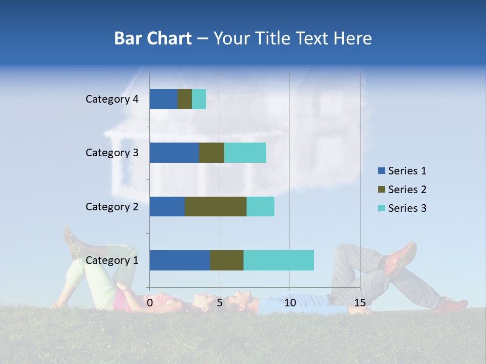 A Man And A Woman Laying On The Grass In Front Of A House PowerPoint Template