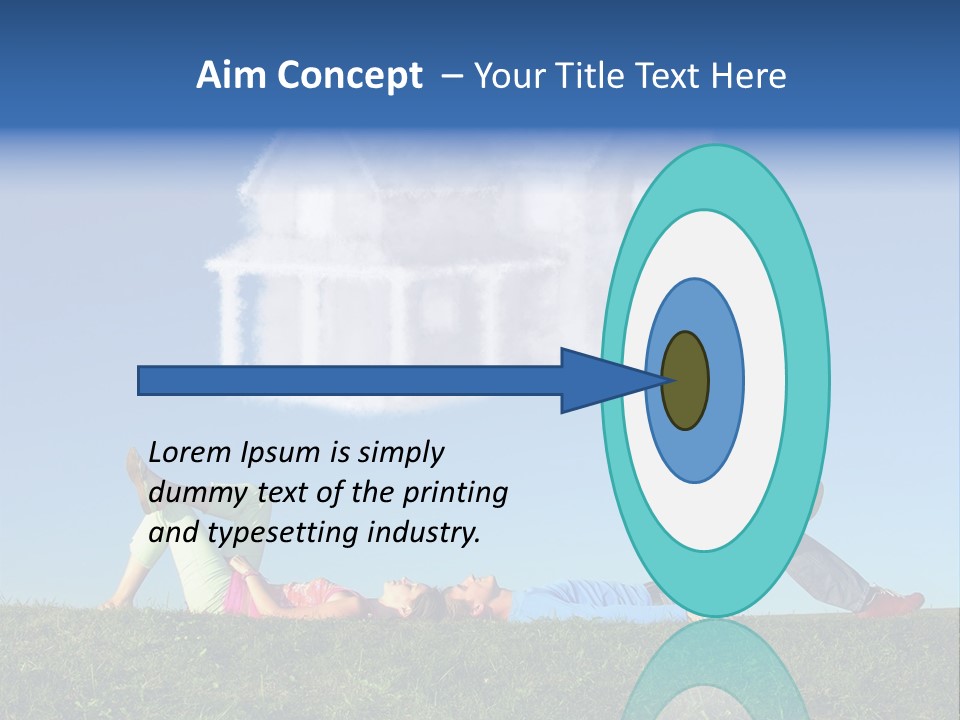 A Man And A Woman Laying On The Grass In Front Of A House PowerPoint Template