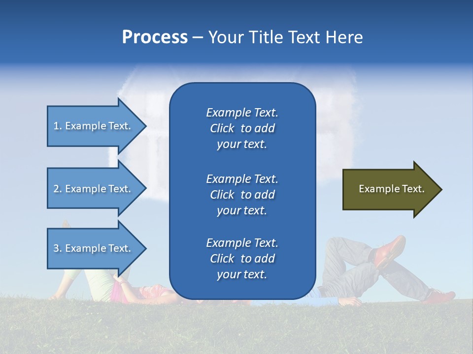 A Man And A Woman Laying On The Grass In Front Of A House PowerPoint Template