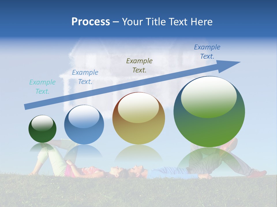 A Man And A Woman Laying On The Grass In Front Of A House PowerPoint Template