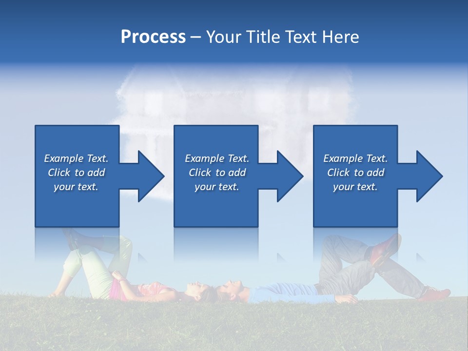 A Man And A Woman Laying On The Grass In Front Of A House PowerPoint Template