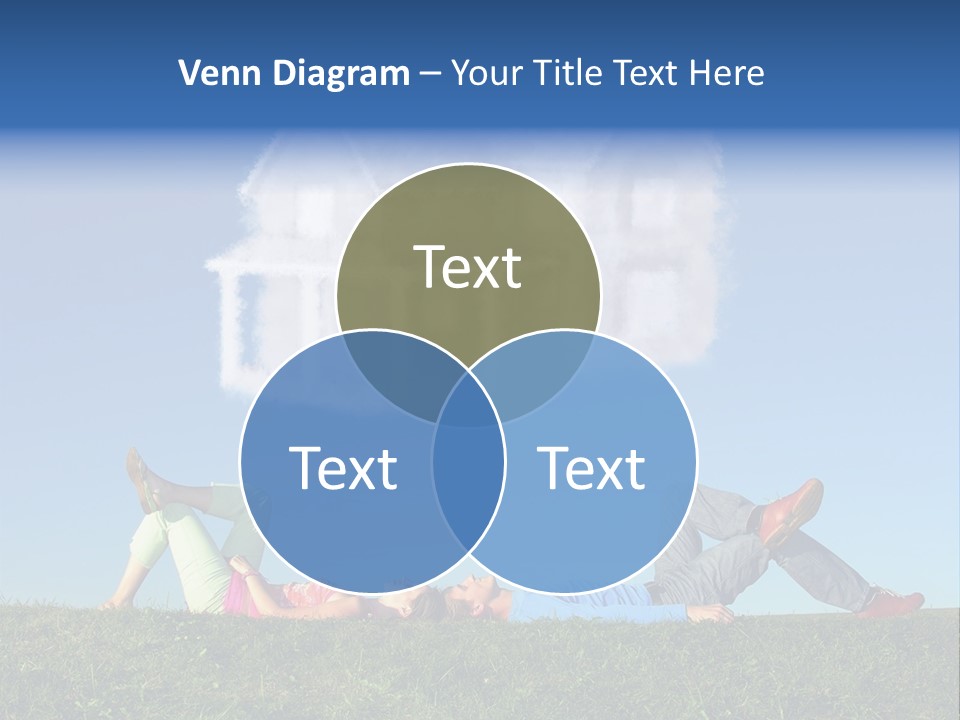 A Man And A Woman Laying On The Grass In Front Of A House PowerPoint Template