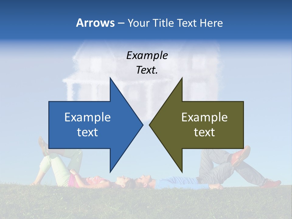 A Man And A Woman Laying On The Grass In Front Of A House PowerPoint Template