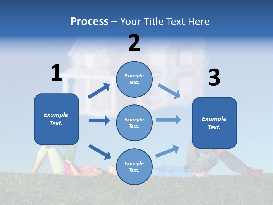 A Man And A Woman Laying On The Grass In Front Of A House PowerPoint Template
