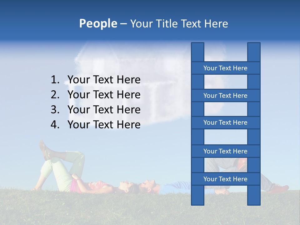 A Man And A Woman Laying On The Grass In Front Of A House PowerPoint Template