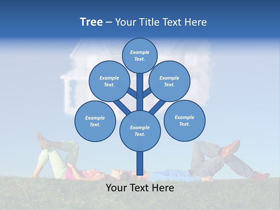 A Man And A Woman Laying On The Grass In Front Of A House PowerPoint Template