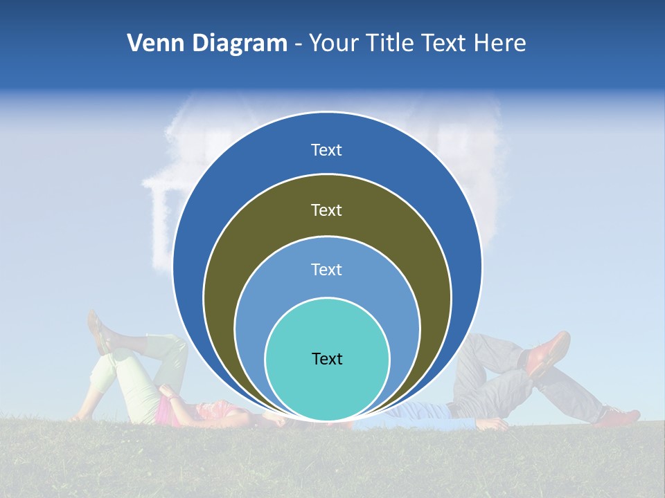 A Man And A Woman Laying On The Grass In Front Of A House PowerPoint Template
