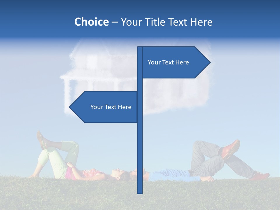 A Man And A Woman Laying On The Grass In Front Of A House PowerPoint Template