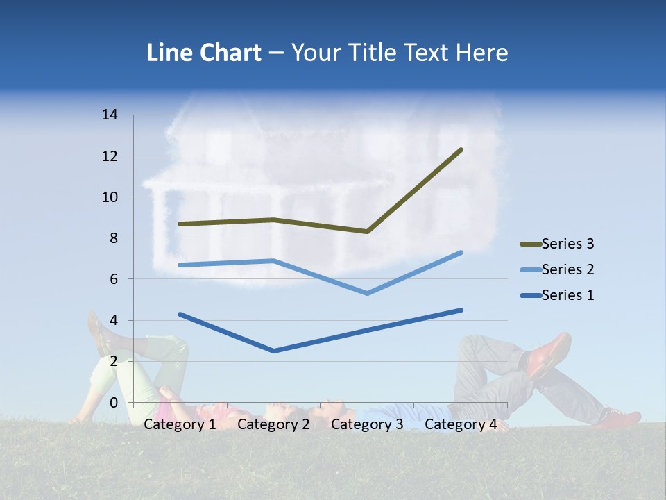 A Man And A Woman Laying On The Grass In Front Of A House PowerPoint Template