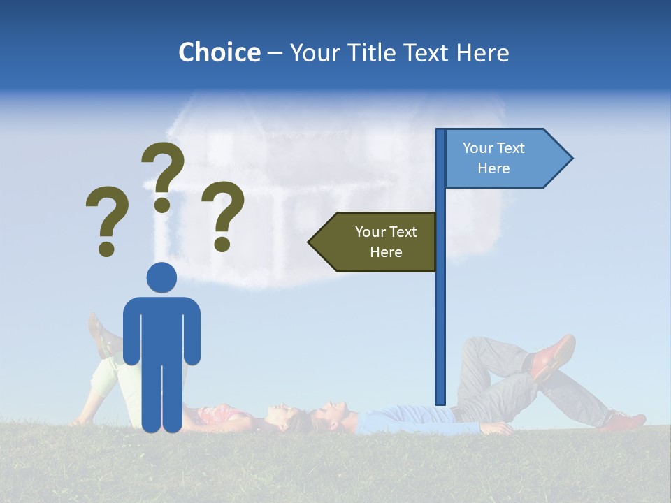 A Man And A Woman Laying On The Grass In Front Of A House PowerPoint Template