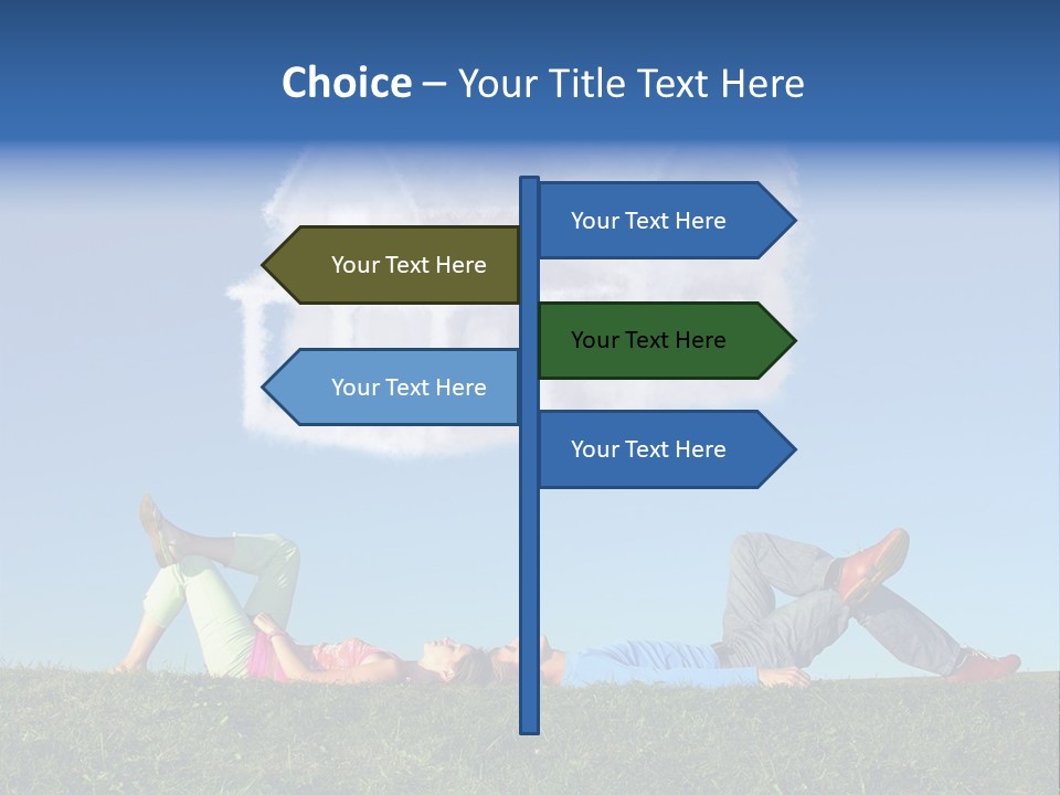 A Man And A Woman Laying On The Grass In Front Of A House PowerPoint Template