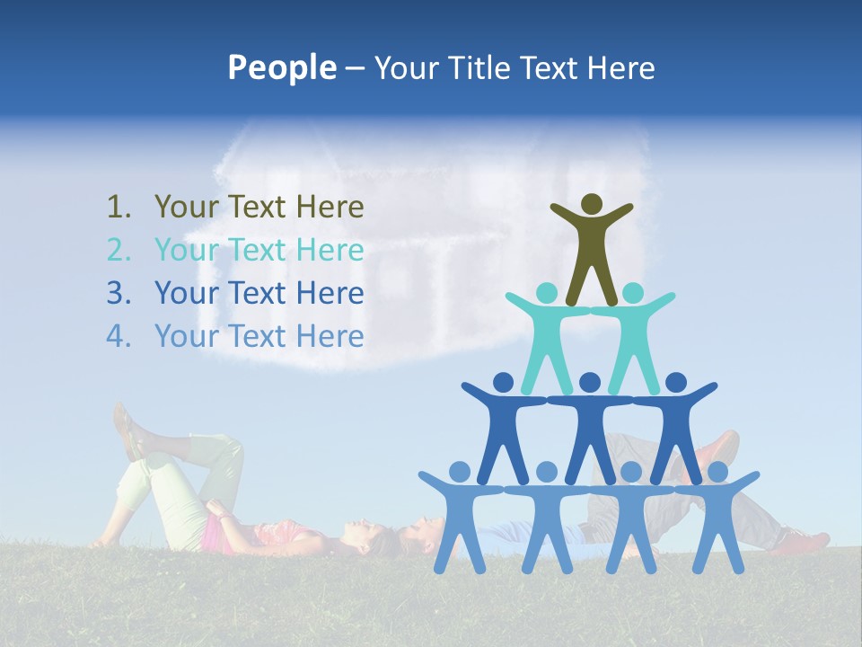 A Man And A Woman Laying On The Grass In Front Of A House PowerPoint Template