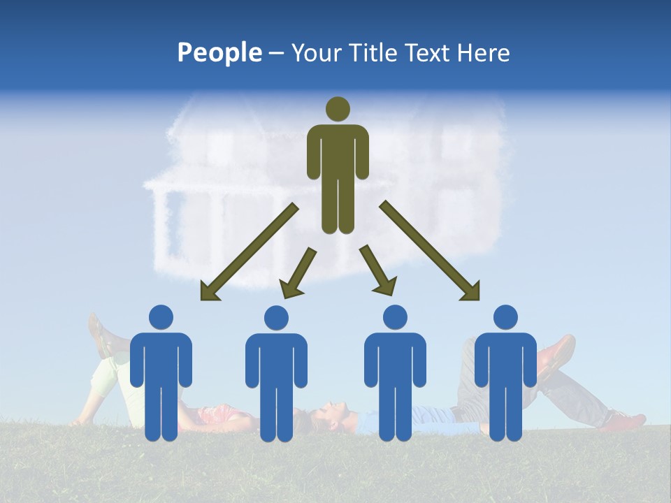 A Man And A Woman Laying On The Grass In Front Of A House PowerPoint Template