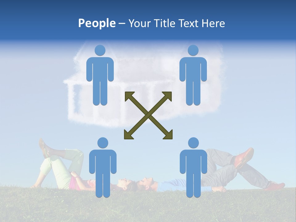 A Man And A Woman Laying On The Grass In Front Of A House PowerPoint Template