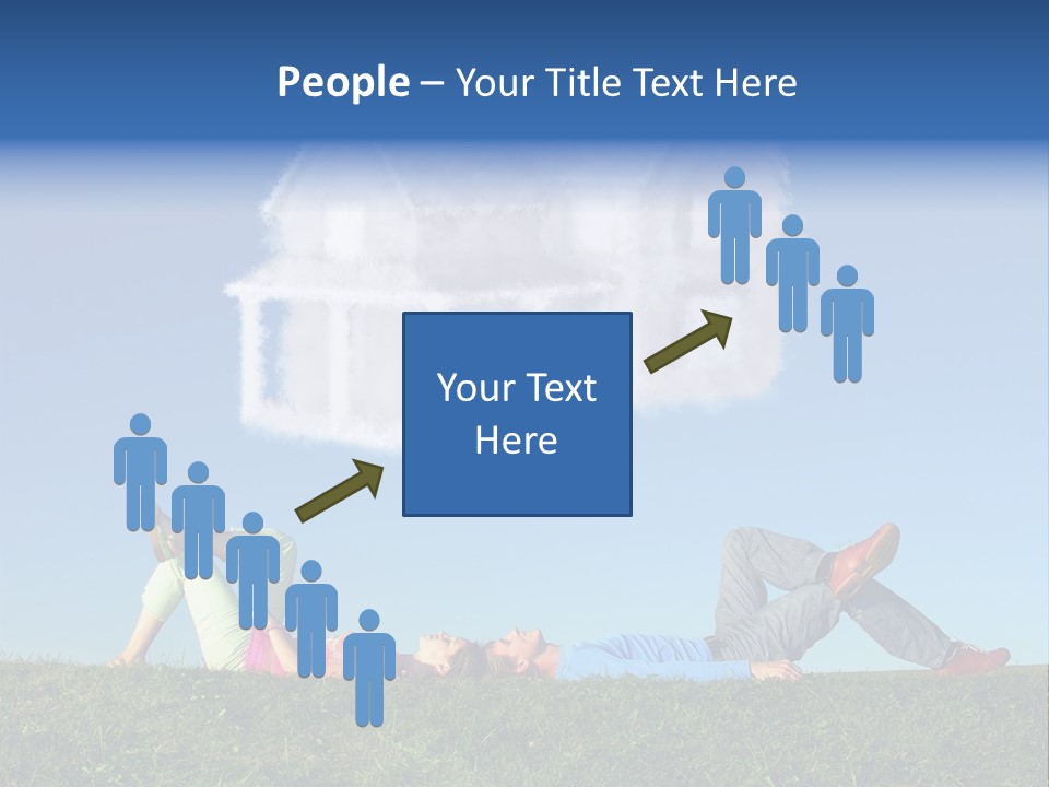 A Man And A Woman Laying On The Grass In Front Of A House PowerPoint Template