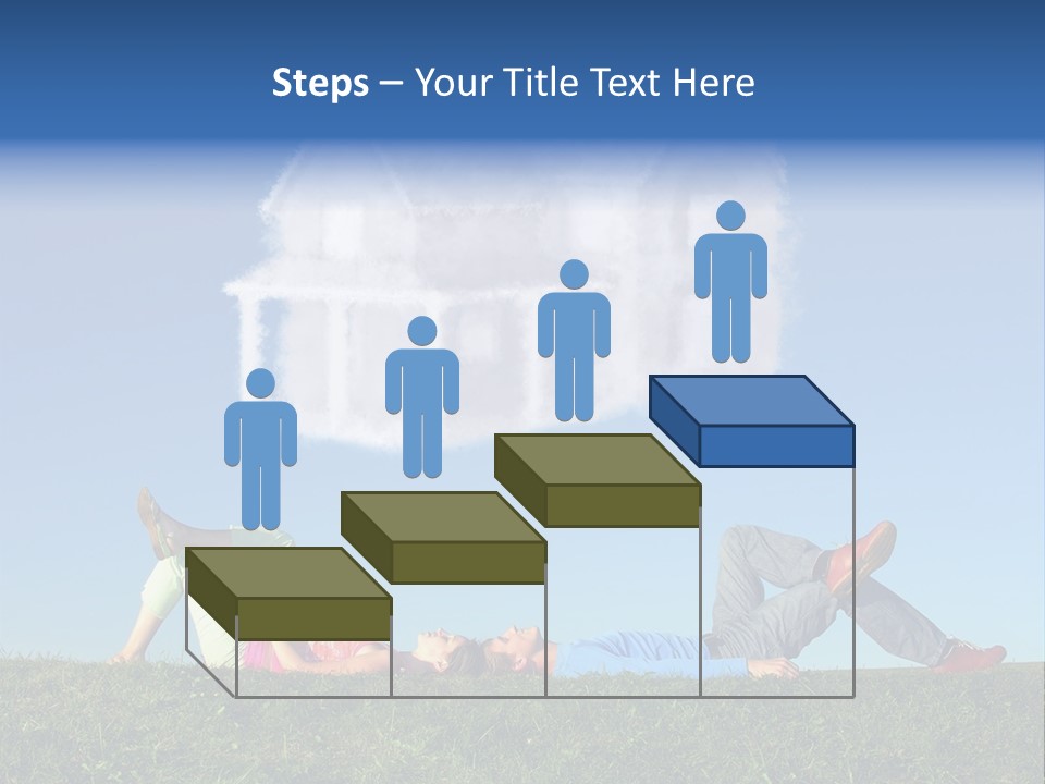 A Man And A Woman Laying On The Grass In Front Of A House PowerPoint Template