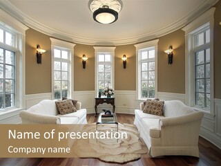 A Living Room Filled With Furniture And Windows PowerPoint Template