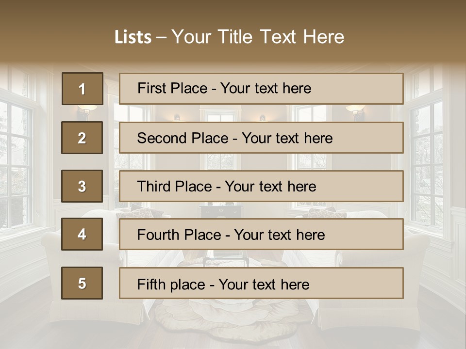 A Living Room Filled With Furniture And Windows PowerPoint Template