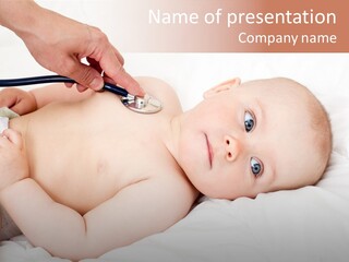 A Baby Being Examined By A Doctor With A Stethoscope PowerPoint Template