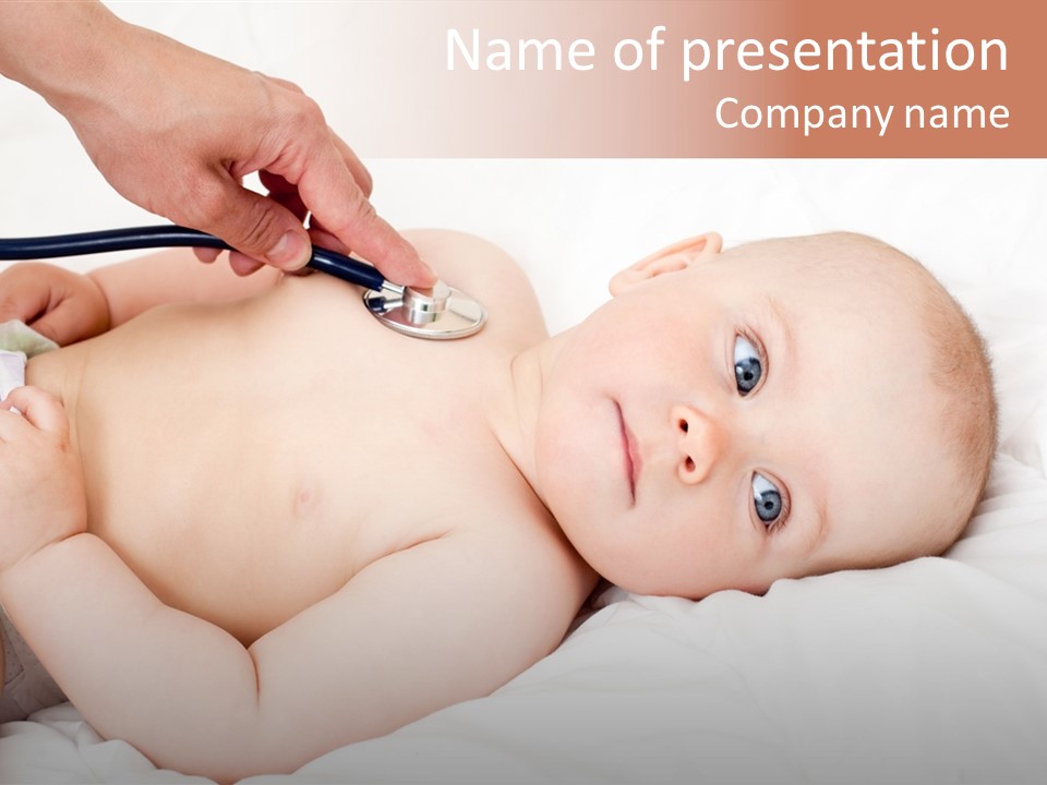 A Baby Being Examined By A Doctor With A Stethoscope PowerPoint Template