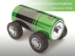 A Green Battery On Wheels With A White Background PowerPoint Template